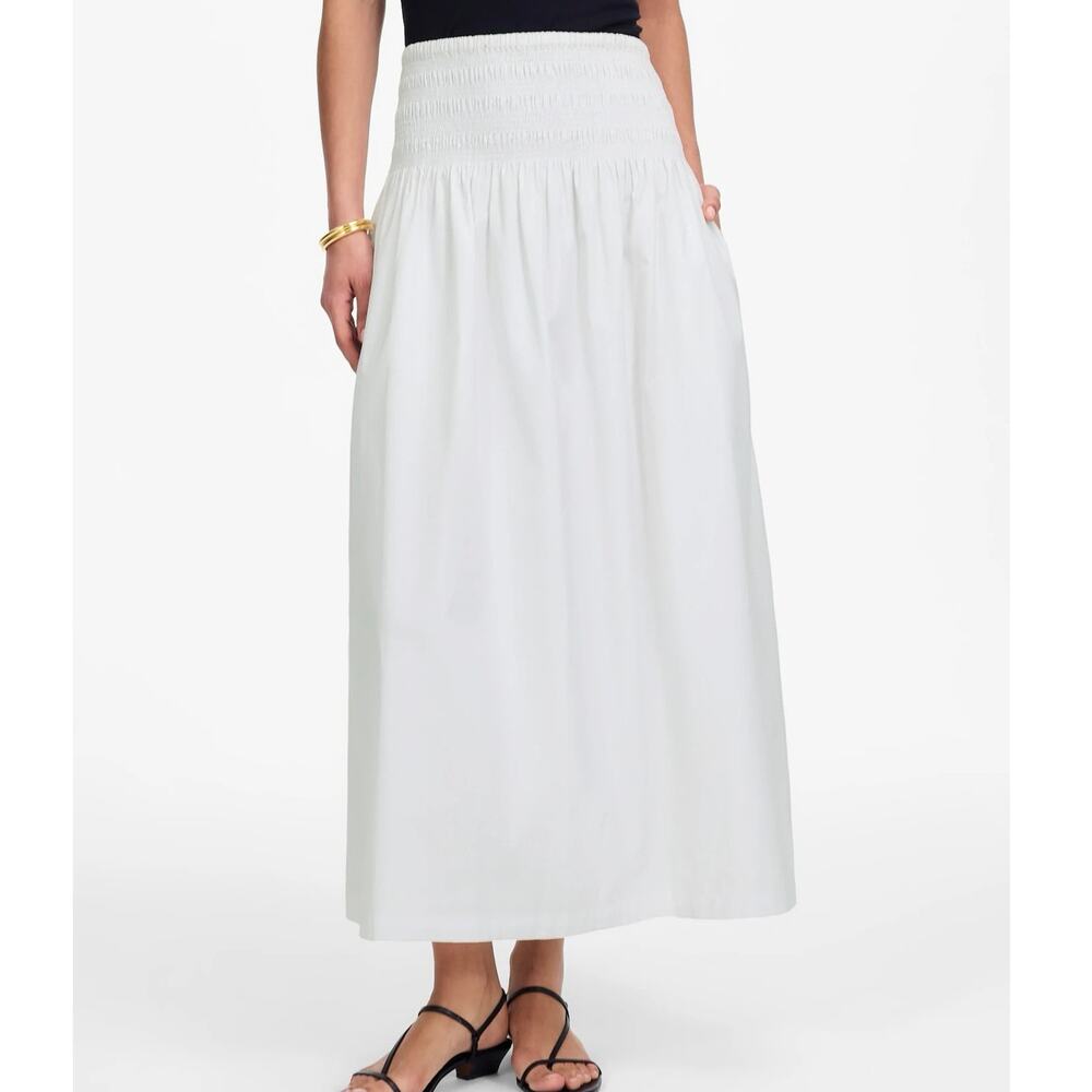 NWT Madewell Smocked-Waist Poplin Midi Skirt White Size L